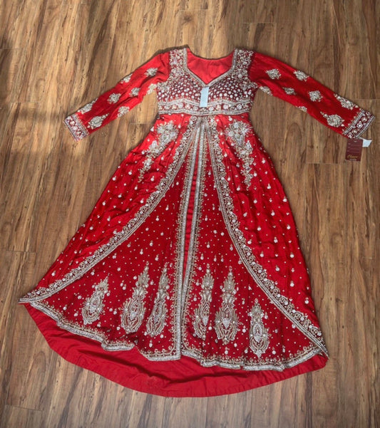 Red Bridal Wedding Dress with Gold Work