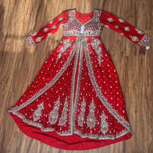 Red Bridal Wedding Dress with Gold Work