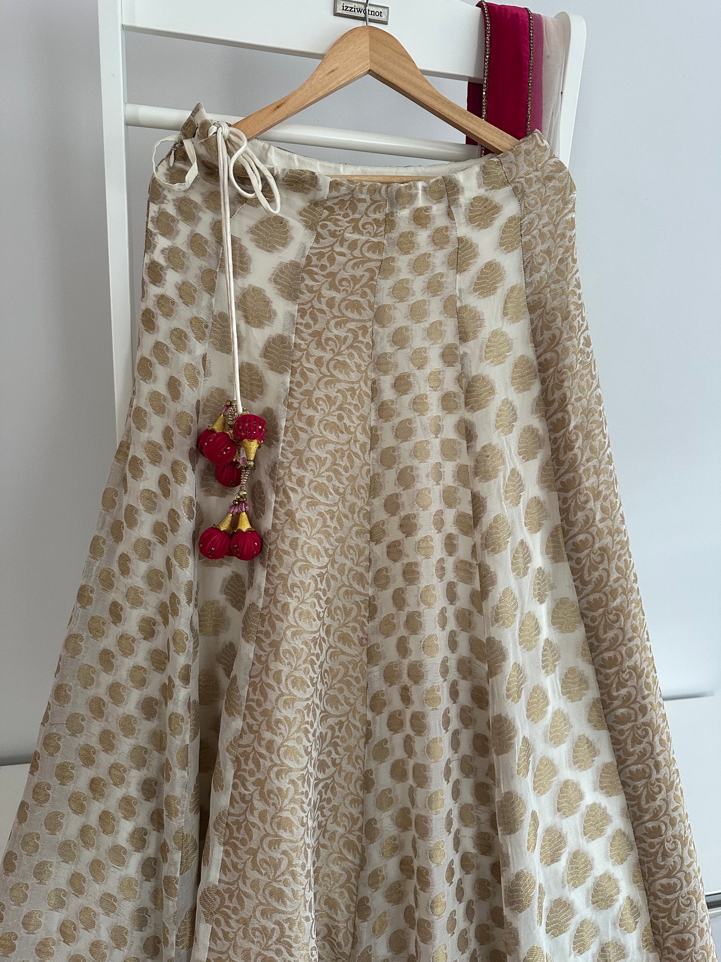 Preloved cerise velvet lehenga with cream silk skirt
